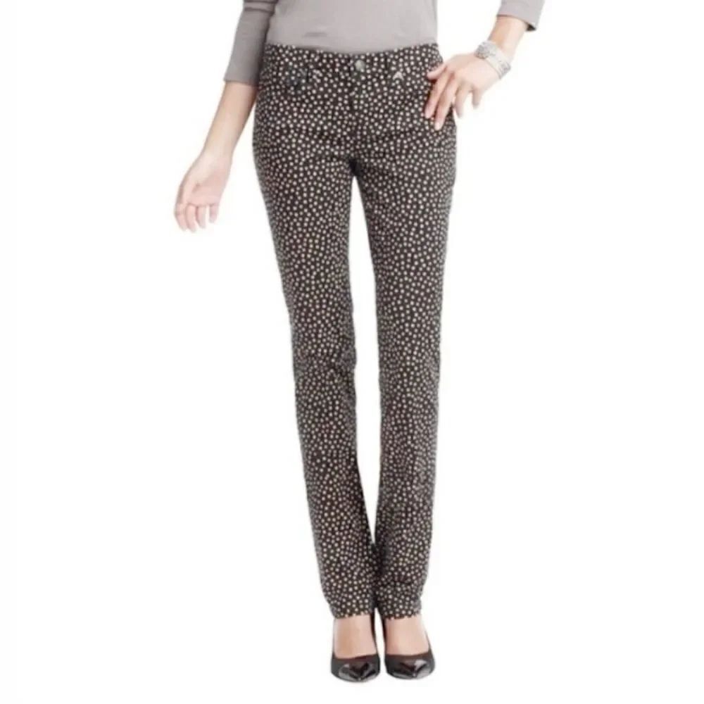 LOFT Ann Taylor Modern Straight Fit Black Polka Dot Jeans